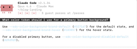 Claude Code responding with --sds-color-background-brand-default for the default state and --sds-color-background-brand-hover for hover